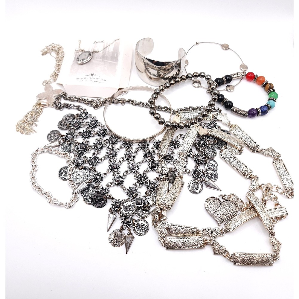 11pc Silver Tone Mixed Jewelry Bundle Lot